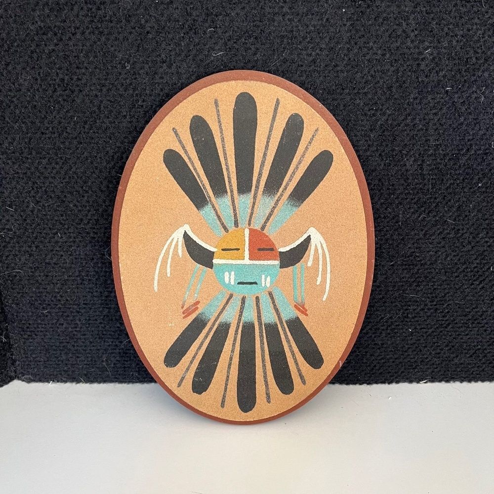 irma lee native art  sand painting sun shield oval 9.5x7" wall art Sun shield sa
